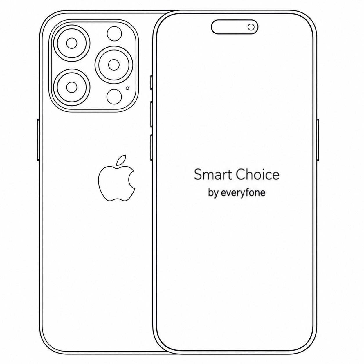 Outline of an iPhone back and front with Smart Choice by Everyfone displayed on the reverse rear housing