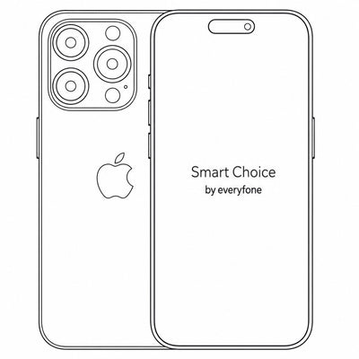 Outline of an iPhone back and front with Smart Choice by Everyfone displayed on the reverse rear housing